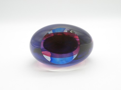 Vtg Art Glass Paperweight Teardrop Shape 6" tall Cobalt Blue & Cranberry - Picture 11 of 14