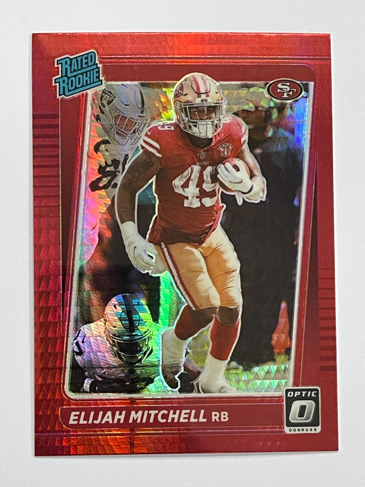 2021 Panini Donruss Optic 49ers Elijah Mitchell Red Hyper Rated Rookie 291