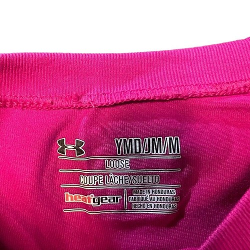 Under Armour Kids Girls Medium HeatGear Tech Pink Logo Short Sleeve T-Shirt - Picture 2 of 3