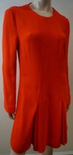STELLA MCCARTNEY Red Round Neck Long Sleeve Pleat Hem Formal Evening Dress Sz42
