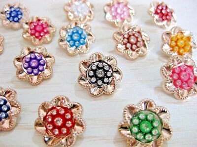 7 Ösen-Jacken-Knöpfe mit Glitzersteinchen Floral Farbe wählbar ca.18mm K149E - Bild 1 von 3