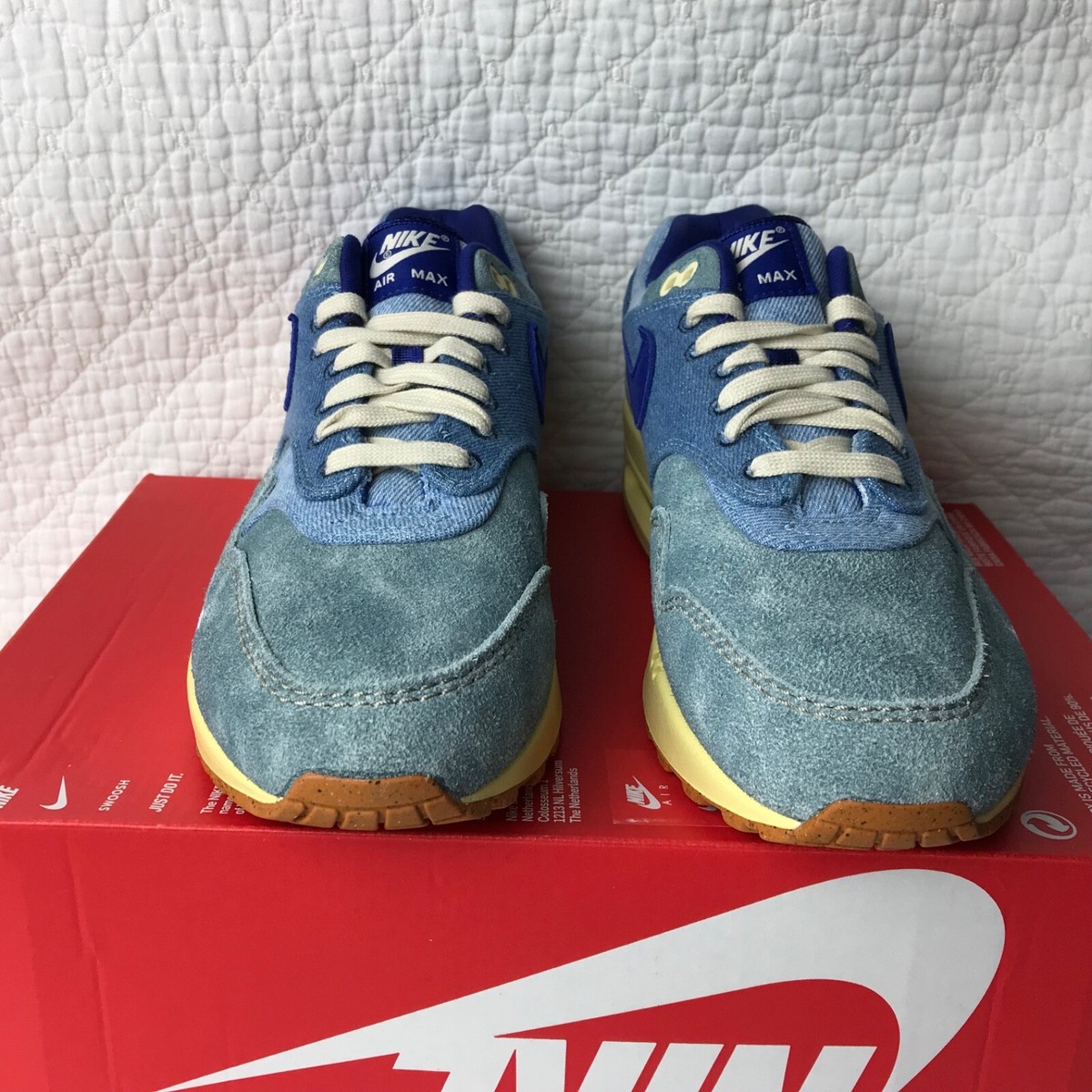 Nike Air Max 1 PRM Shoes Men's SZ 8.5 'Dirty Denim' Mineral Slate