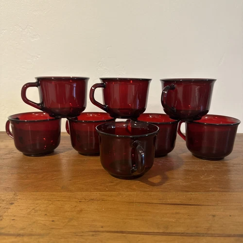 VINTAGE ARCOROC France Ruby Red Royal Red Glass Tea/Coffee Cup 1960s Lot Of 8