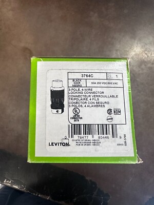 Leviton 3764C 50A 250VDC/600VAC 3P 4W Locking Connector Black & White