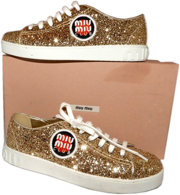 miu miu gold glitter sneakers