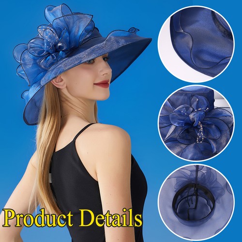 Women Kentucky Derby Hat Tea Party Bridal Dress Wedding Church Flowers Sun Hats - Picture 9 of 53