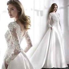 Elegant Satin Wedding Dresses Full Case Court Train A-line Luxury Bridal Gowns