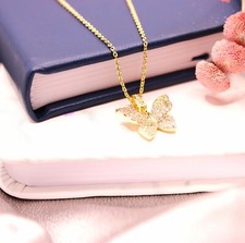 Gold Butterfly Pendant Necklace  CZ Stones  Dainty Gift for Women  Girls