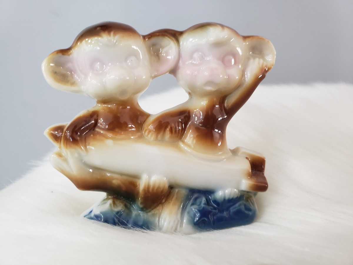 RARE Vintage Kitschy Monkey on Rocket Ship Stars Atomic Ceramic