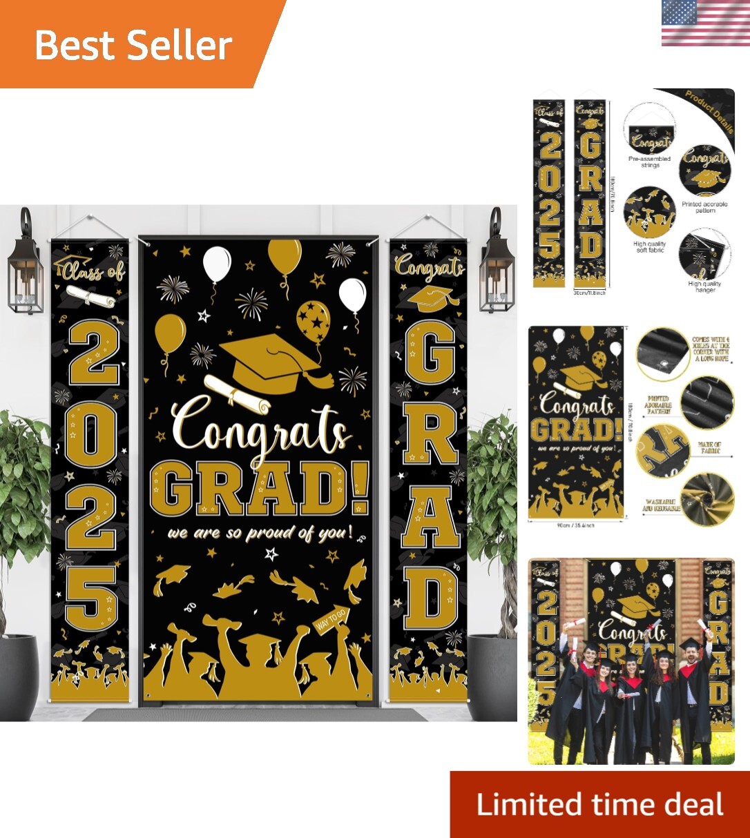 3-Piece Graduation Door Decor Set - Class of 2025 Celebration Banners