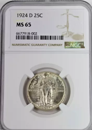 1924-D Standing Liberty Quarter : NGC MS65  Blazing White