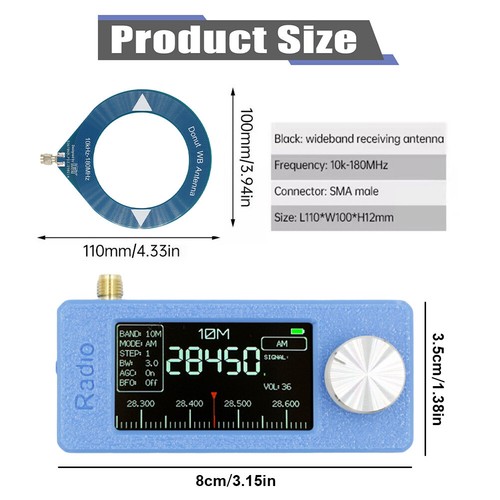 SI4732 05-108MHz Przenośne radio LSB USB AM FM Radio 2szt Antena (niebieska) - Zdjęcie 8 z 11