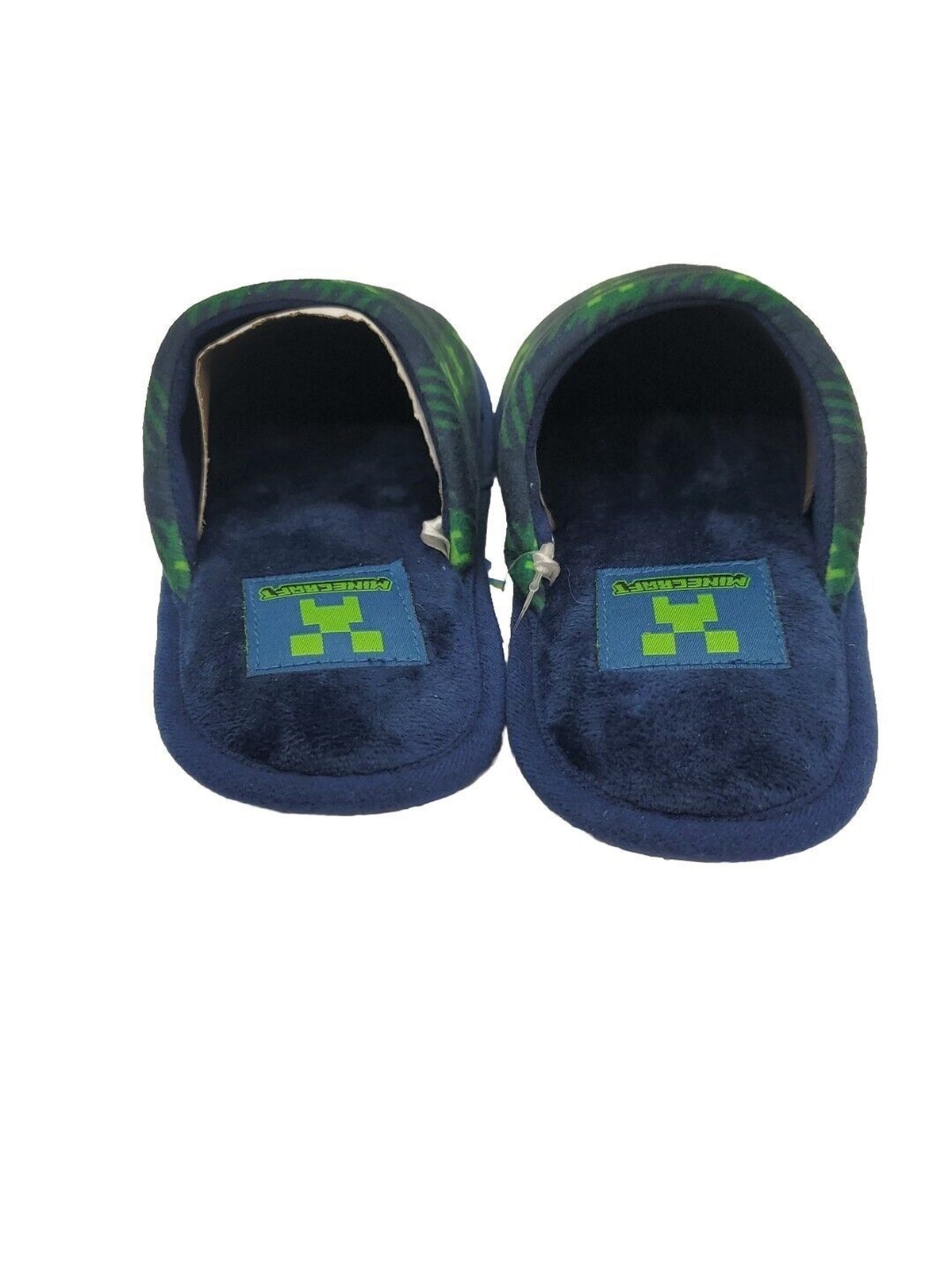 SAOLA Pantofole ragazzo XL 4 5 suola rigida Minecraft gioco scuff plaid verde e blu navy