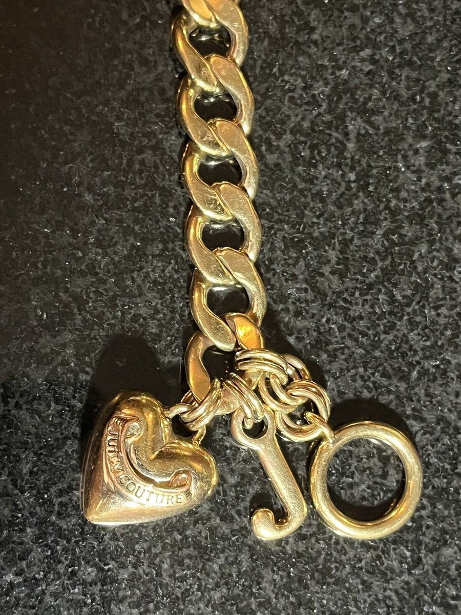 JUICY COUTURE ハートチャーム ブレスレット Y2K Juicy Couture Bracelet Chain Charm Puffy Heart J Gold