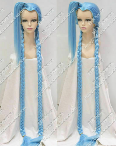 Jinx LOL Long Braids Light Blue League of Legends Cosplay Party