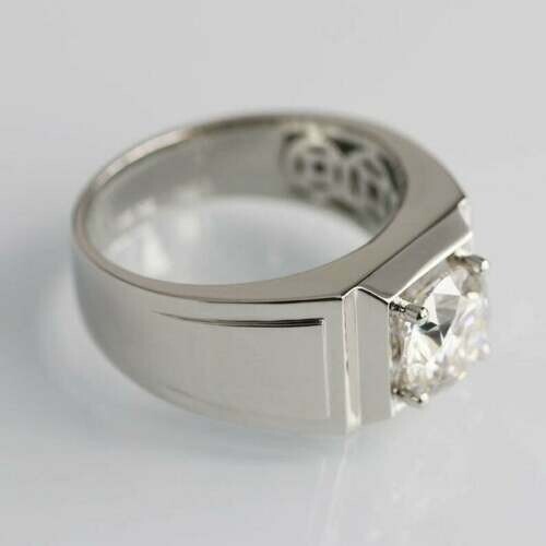 2.40 CT Round Cut Lab-Created Diamond Men's Engagement Ring 14K White Gold Over - Bild 3 von 6