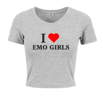 bauchfreies Ladies Cropped Tee Shirt mit Druck I LOVE EMO GIRLS