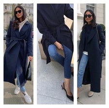 Jaeger Navy Wool Wrap Coat 6 New Tags £325 Tie Waist