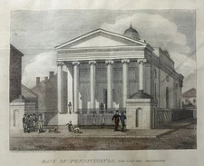 Extremely Rare 1804 Hand Colored William Birch Engraving Bank Of Pennsylvania