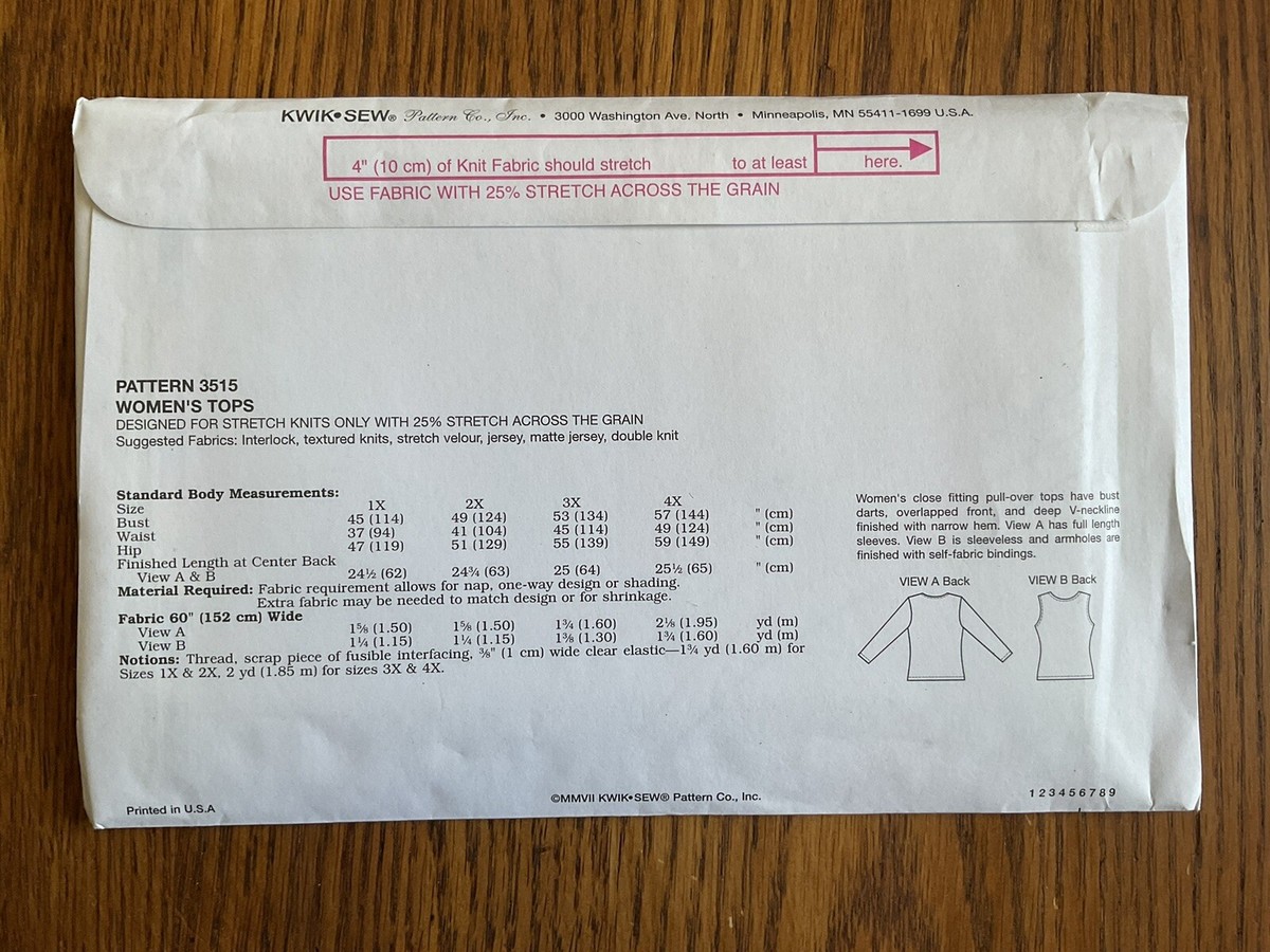 Overlap Front V-Neck Shirt Kwik Sew 3515 Pattern Plus 1X-4X