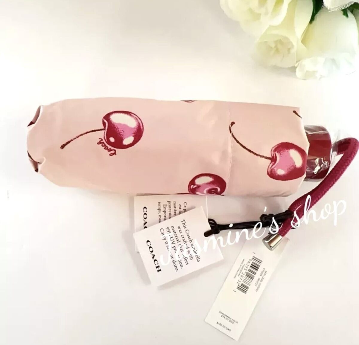 NWT coach Mini Umbrella In Cherry Print CR909 | eBay