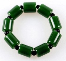 Exquis bracelet élasticité perles sculptées en jade vert naturel 8501