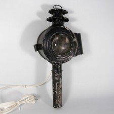 ANTICA LANTERNA FARO DA CARROZZA IN FERRO ELETTRIFICATA A LAMPADA DA PARETE 1800