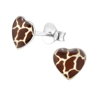 1 Paar Ohrringe Ohrstecker 925 Sterling Silber Herz Giraffenmuster