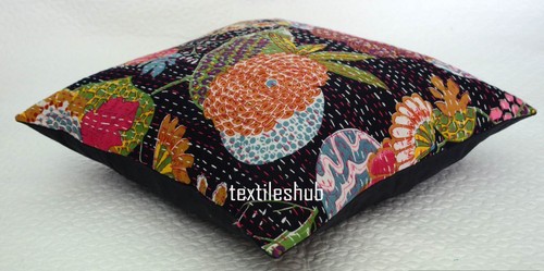 18 x18 Inches Cushion Cover India Handmade Floral Cotton Kantha Pillow Covers UK - Picture 8 of 53