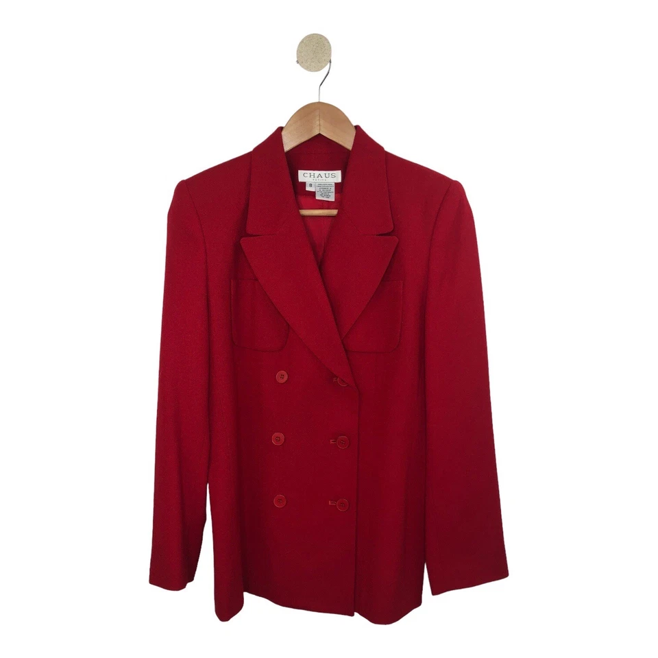 CHAUS Women’s Vintage Red Wool Double Breast Button Long Sleeve Blazer Size 8 Foto 3 de 4