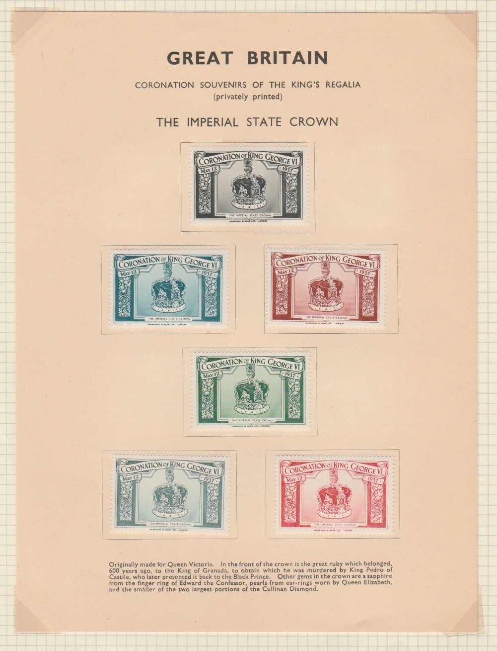 GB 1937 coronation souvenirs regalia imperial state crown by Harrisons