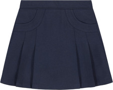 Girls' School Uniform Pleated Pull-On Scooter Skirt with Undershorts, Knit Waist