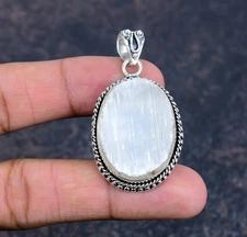 Selenite Gemstones Handmade 925 Steling Silver Jewelry Pendant Gifts For Wife