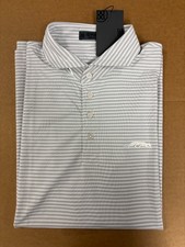 NWT MEN'S G/FORE POLO, SIZE: LARGE, COLOR: GRAY/WHITE STRIPE (GROVE XXIII)