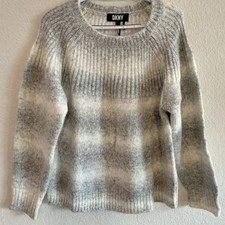    DKNY Luxe Stripe Sweater  Grey  Beige Elegance  Size L         NWT