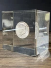 1964 Kennedy Half Dollar Lucite Paperweight 90% Silver US Coin