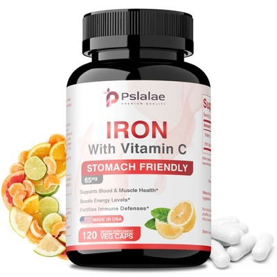 Iron with Vitamin C Capsules 120pcs-Max Absorption,Promote Hemoglobin Production