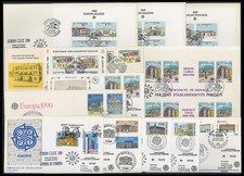Collection année complète 39 FDC "EUROPA CEPT 1990 - Bâtiments postaux" 33 pays 