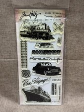 Stampers Anonymous Stamp Set Tim Holtz - Here There - Boat, Car, Train