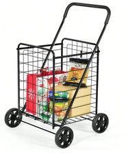 Folding Shopping Cart Utility Trolley Portable For Grocery Laundry Travel Black