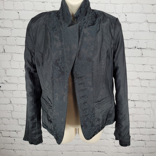 Geoffrey Beene Sport Black Damask Floral Buttoned Notch Blazer Jacket Size 10 - Picture 4 of 12