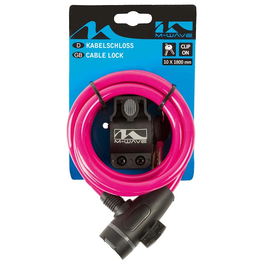 Pink 10mm Spiral Cable Lock with Key & Frame Mount for Bicycle Security