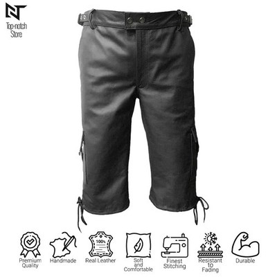Herrenshorts aus echtem weichem Schafsleder schwarz Cargotaschen Freizeit Clubkleidung