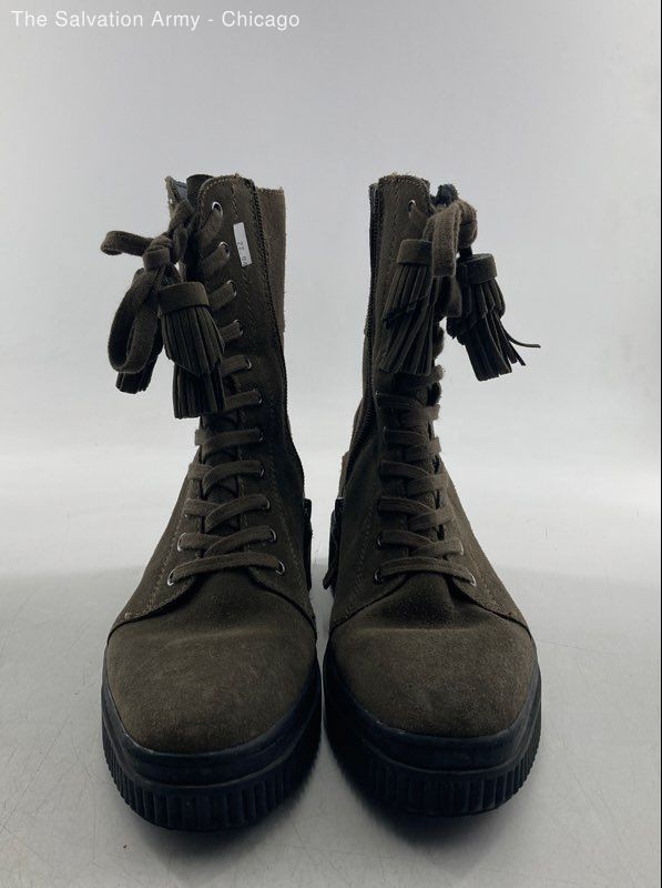 Franco Sarto Womens Becks Green Leather Round Toe Lace-Up Combat Boots Size 7M