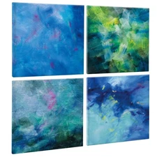Expressive Abstract Wall Art Decor Set of 4 Framed Canvas Bold Brushstroke Co...