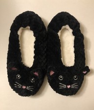 Black Cat Slipper Socks, fuzzy soft slippers ; Women's US Size Medium-Large
