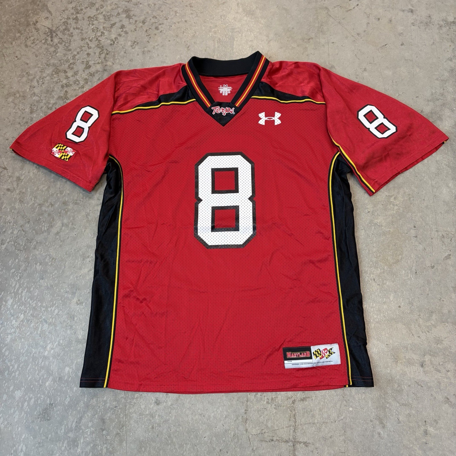 Vintage Under Armour Maryland Terrapins UMD Football Jersey #8 Red Size Large