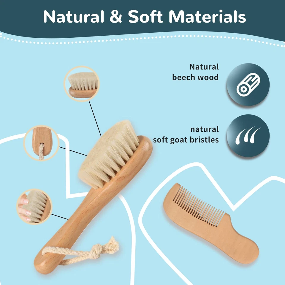 Набор щеток и расчесок для детских волос, деревянная щетка для детских волос с мягкой козьей щетиной и - Изображение 3 из 4