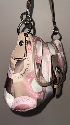 Coach Pink Hampton Signature C Canvas & Brown Leather Hobo Bag Y2K