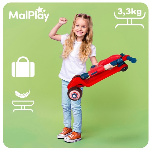 Malplay Kinderroller Dreirad Scooter mit Sitz Räder LED Cityroller 2in1 Rot - Bild 10 von 16